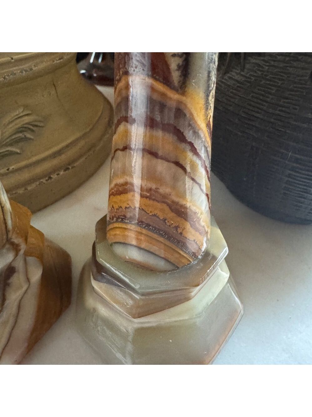 Vintage Caramel Slag Marble Candlestick Holders – Set of 2 - Picture 5 of 7